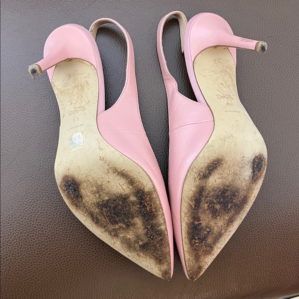 Coach Pink Pointed Leather Slingback Pumps - Picture 7 of 12